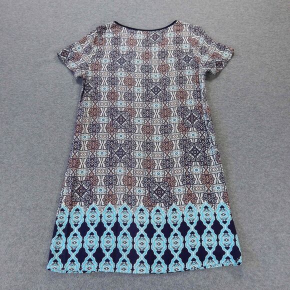 Skies Are Blue Dress Medium Colorful Aztec Print Boho Hippie VNeck Short Sleeve - Picture 9 of 9